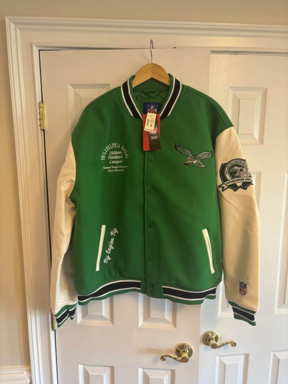 NFL Philadelphia Eagles Kelly Green Bomber Varsity Jacket Sz XL